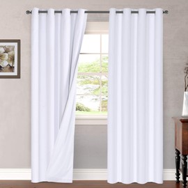 Linen Blackout Curtains 108 Inches Long 100% Total Blackout Heavy-Duty Draperies for Bedroom Living Room Thermal Insulated Textured Functional Window Treatment Anti Rust Grommet (White, 2 Panels)