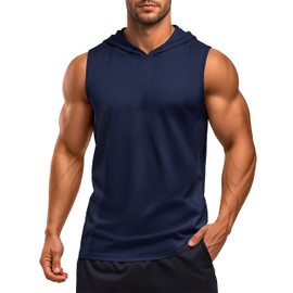 MAGCOMSEN Sleeveless Hoodies for Men Sun Protection Workout Gym Athletic Cooling Muscle Hooded Tank Top Navy L