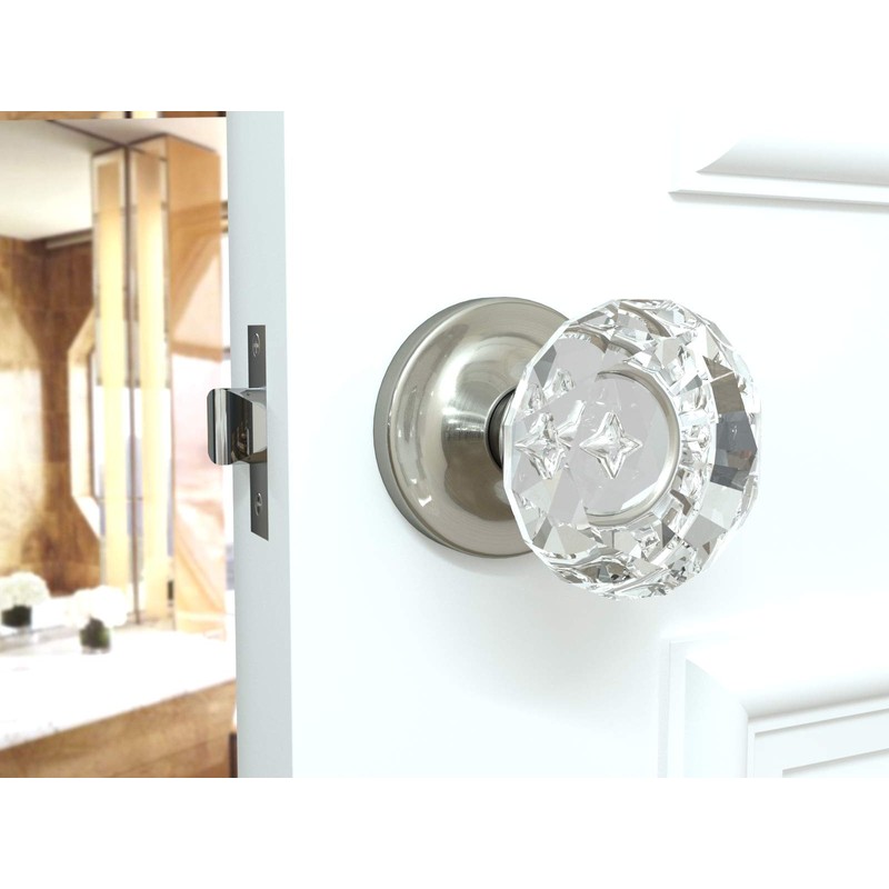 (6 Pack) Dummy Diamond Round Brilliant Crystal Door Knobs Satin