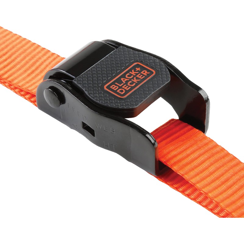 BLACK+DECKER BDX1004 Black/Orange 1" x 10' Cam-Buckle Tie Down Straps