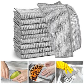 Wire Dishwashing Rags 12 Pcs Multipurpose Wire Dishwashing Cloth for Wet and Dry Dish Cloths for Washing Dishes Dishcloth Bulk Rags Cleaning Pads Multi-use Kitchen Wipes (Nylon, 10)