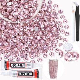 400PCS SS30/6mm Crystal Rhinestones (Light Pink) with 2Pcs 10ml B7000 Jewelry Glue, Bedazzling Flatback Glass Rhinestones for Crafting, Gems Diomand Charms for Tumbler Shoes Clothing Mugs Nail Art