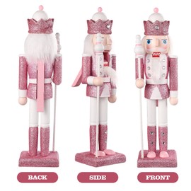 BESPORTBLE Nutcracker Christmas Decorations: 12in Nutcracker Figurines Christmas Nutcracker Soldier Festive Glitter Nutcracker Ornaments or Festival Party Outdoor Xmas Gifts (Pink)
