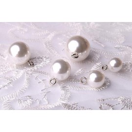 20 Pcs Small Pearl Buttons Full Round Pearl Bridal Buttons Crystal Rhinestone Buttons for Wedding Sewing (Pearl White,10mm)