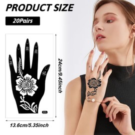 20 Sheets Henna Stencils Tattoos Hand Temporary Tattoo Henna Sticker Henna Tattoo Hands Hand Tattoo Indian Arabic Henna Tattoo Stencils for Women Girls Teens Body Art Paint