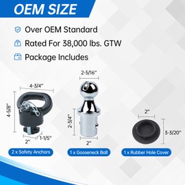 Lrichy 60618 Upgraded 38k Puck System Gooseneck Hitch Ball Kit for 2013-2025 Dodge Ram 2500 3500, 2-5/16“ Hitch Ball for Truck Bed with 2 Gooseneck Safety Chain Anchors