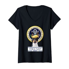 Womens Trump 2024 Toy Fox Terrier V-Neck T-Shirt