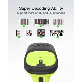 Inateck Barcode Reader, Wireless, Bluetooth, USB, Wireless, Cord, Dimensional, Japanese Cord, Extra Long Working Time, LCD Reading, Green