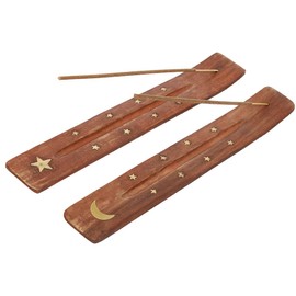 RDNKVB 2pcs Incense Burner Wooden Handmade Incense Burner Star and Moon Pattern with Ashtray Perfect for Home Decoration Meditation and Yoga