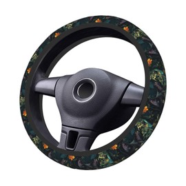 SAKTEPLE Car Steering Wheel Cover with Anti-Slip Lining, Universal 15 inch Wheel Cover, Fashion Car Interior Accessories for Women Men - Vintage Flower Black Cat