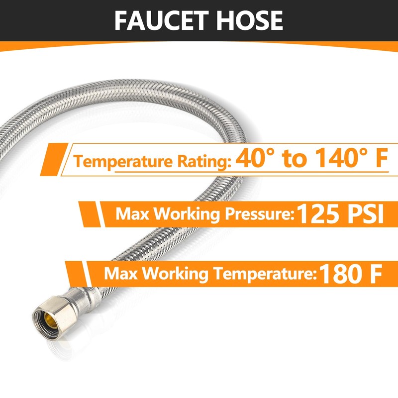 20-Pack HeSun 12-Inch Stainless Steel Braided Faucet Hose, 1/2" FIP