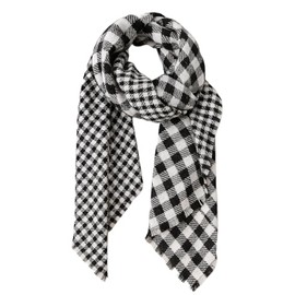 stylesilove Women Stylish Double Side Buffalo Check Oversized Scarf Large Shawl with Fringe Edges (White)