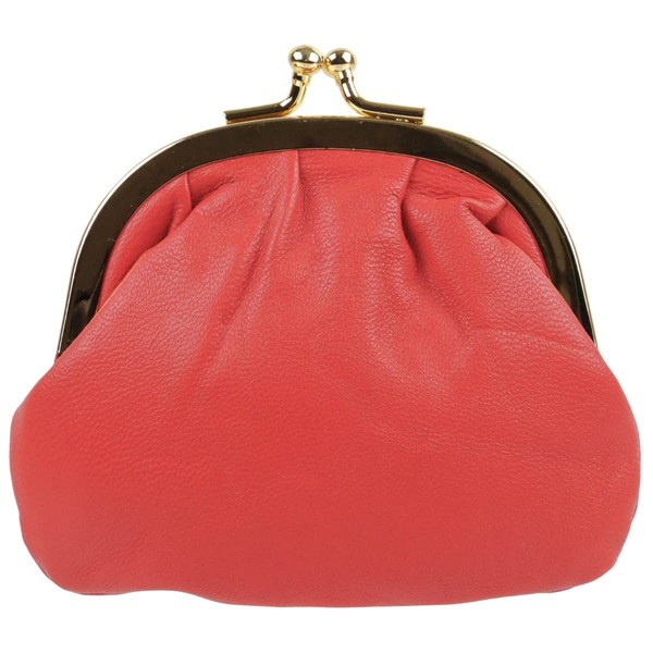 Oakridge Leather Ladies Compact Soft Clasp Coin Purse - Coral