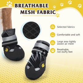 FISHOAKY Dog Shoes for Large Medium Small Dog, Mesh Breathable Dog Shoes for Hot Pavement, Anti-Slip Dogs Boots Paw Protectors with Reflective for Outdoor Walking Indoor Hardfloors (Size 1)