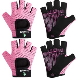 Geyoga 2 Pairs Workout Gloves Adjustable Weight Lifting Gym Exercise Training Breathable Workout Gloves with Full Palm Protection for Men and Women Fitness, Biking, Pull up, Cycling(Medium,Pink)