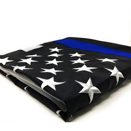 Thin Blue Line Flag: 3x5 ft with Embroidered Stars - Sewn Stripes - Brass Grommets - UV Protection - Black White and Blue American Police Flag Honoring Law Enforcement Officers