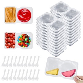 AnLiikMeFe 20-Pack Reusable Snack Containers with Lids & Spoons | Double Compartment Condiment Containers | Dishwasher-Safe, Leakproof Snack Box for Lunchables, Sauces & On-the-Go Meals (20)