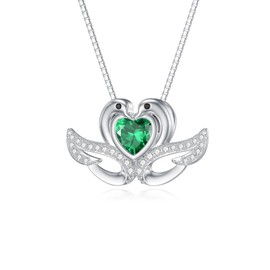 LONAGO Swan Necklace with Birthstone Double Swans Pendant Necklace Sterling Silver Gift for Her Women (May)