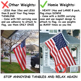 Magnetic Flag/Curtain Weights 8 Pack of Waterproof Magnets + Carrying Case, Great for Stopping American Flag Tangles, Clip On Bottom, Heavy Duty Works Outdoor to Stop Wind (Red)…