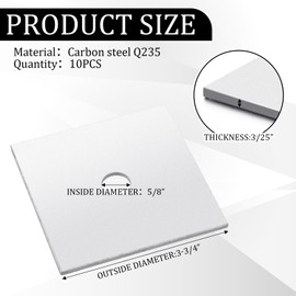 Pelopy 10-Pack Galvanized Square Washers Plates, 5/8 ID, 3.75 x 3.75 Od, 3/16 Thick, Heavy Duty Steel Flat Washers, Plates for Anchor Bolts Rods, Construction Industrial Equipment Fasteners