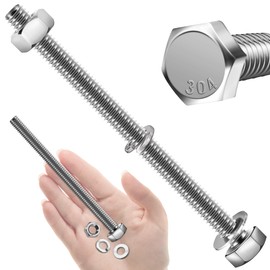 Mywish (20 juegos) Tornillos y tuercas de acero inoxidable con cabeza hexagonal de 1/4-20 x 4 pulgadas, con arandelas planas y de bloqueo, acero inoxidable 304 18-8, totalmente roscado, 1/4 tornillo