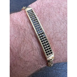 Italiano Silver, Inc. Men Presidential ID Bracelet 14k Gold Plated Silver Iced Black CZ Hip Hop