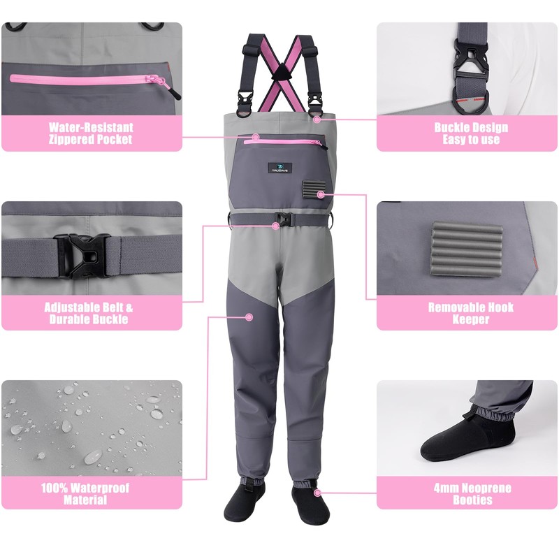 Trudave Women’s Breathable Stocking Foot Fishing Waders, Lightweight Waders for