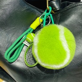 LVBOUSLTD Fluffy Tennis Keychain Cute Plush Ball Key Rings Soft Pompom Keychain for Women Girls backpack Handbag Purse Charms (Green)