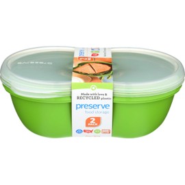 Preserve Square Food Storage Container Made from Recycled Plastic, 25 Ounce Capacity, Set of Two, Apple Green
