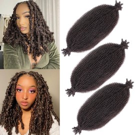 3 Packs Soft Pre-fluffed Springy Afro Twist Hair 16 Inch Short Spring Twist Hair For Distressed Soft Locs Natural Black Marley Twist Braiding Hair Synthetic Hair Extension For Women(16 Inch 3Pcs,4#)