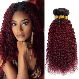 BilltiiWW 1B99j Ombre Burgundy Curly Bundles Black and Burgundy Curly Bundles two tone Brazilian Hair Weave Soft and Silky for Women 18 20 22 Inch