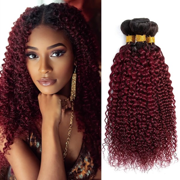 BilltiiWW 1B99j Ombre Burgundy Curly Bundles Black and Burgundy Curly