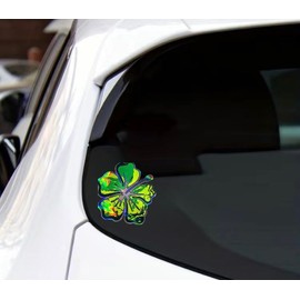 MAKTEM Holographic Green Yellow Hibiscus Flower Decal for Cars, Tropical Hawaiian Flower, Waterproof Auto Accessories, Summer Decorative Sticker for case, Waterbottle, Window, Mirror, 1PC (Yellow)