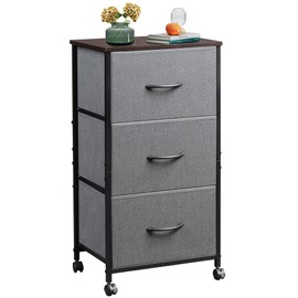 WLIVE Dresser with 3 Drawers, Fabric Nightstand, Cabinet with Wheels, Organizer Storage Dresser for Bedroom, Office, Closets, Sturdy Steel Frame, Easy Pull Handle, Dark Grey