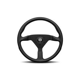MOMO Motorsport Montecarlo - Volante de piel de punto negro, radios anodizados cepillados, puntada BK 350 mm                                          