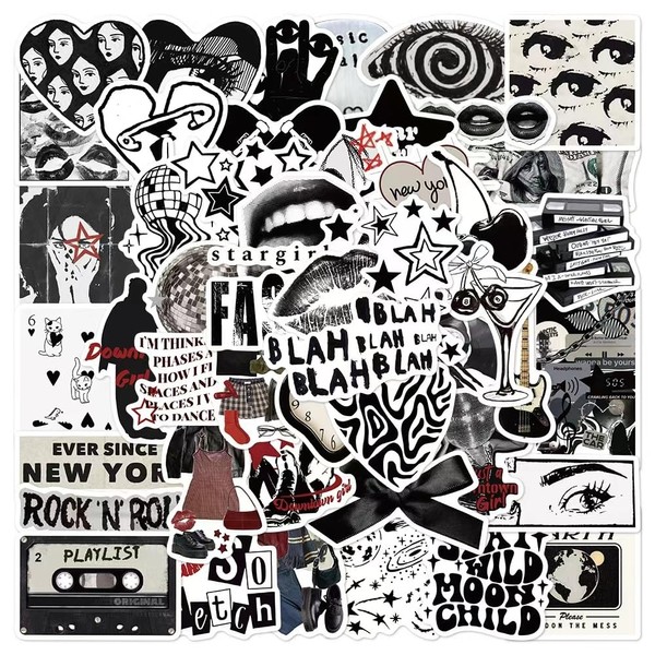 50PCS Darkness Y2K Stickers, Trendy Black & White Y2K Sticker