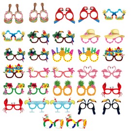 Novelty Sunglasses, 32 Pack Hawaiian Party Decorations, Paper Glasses for Beach Pool Party, Summer Funny glasses Perfect for Photo Booth Props and Birthday Supplies Decor