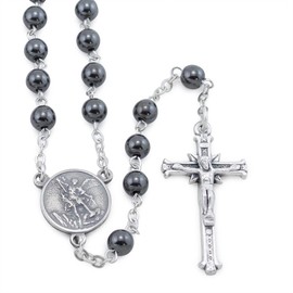 St. Michael Rosary Hematite Beads, Catholic Prayer Beads