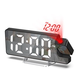 AMIR Projection Alarm Clock for Bedroom, 7.9 in Projector Clock on Ceiling, Alarm Clocks Bedside Adjustable Brightness/Large Screen/Temperature for Heavy Sleepers, Snooze