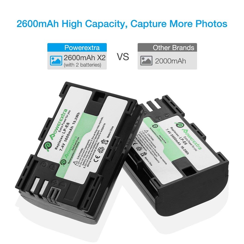 Powerextra Pro 2 Pack LP-E6N LP E6 Battery Compatible with