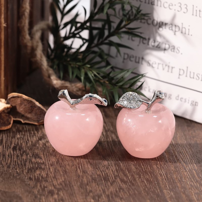 Lovionus89 Natural Rose Quartz Apple Statue, Healing Crystal Figurine Sculpture