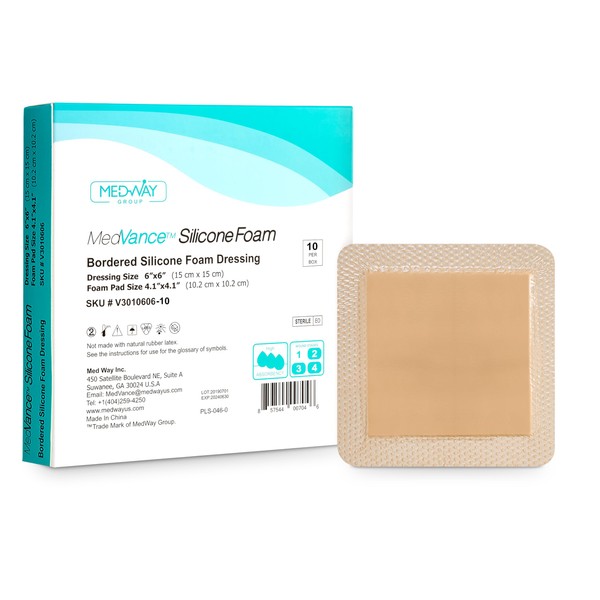 MedVanceTM Silicone - Bordered Silicone Adhesive Foam Dressing (6"x6" (4.1"x4.1"