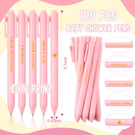Lincia 100 Pcs Baby Shower Pens Retractable Ballpoint Pen with Black Ink Baby Shower Favors for Girls Party Baby Shower Games Decors Office School Teacher Student Writing Journaling Supplies, Pink