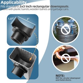 Rain Barrel Diverter Kit for 2x3" Downspout - Rain Water Diverter Connector System Fits Rectangular Downspouts, Converts Plastics Barrel into Rain Barrel