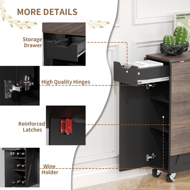 3imothrix Folding Dining Table, Dinner Table with Drawer and Storage