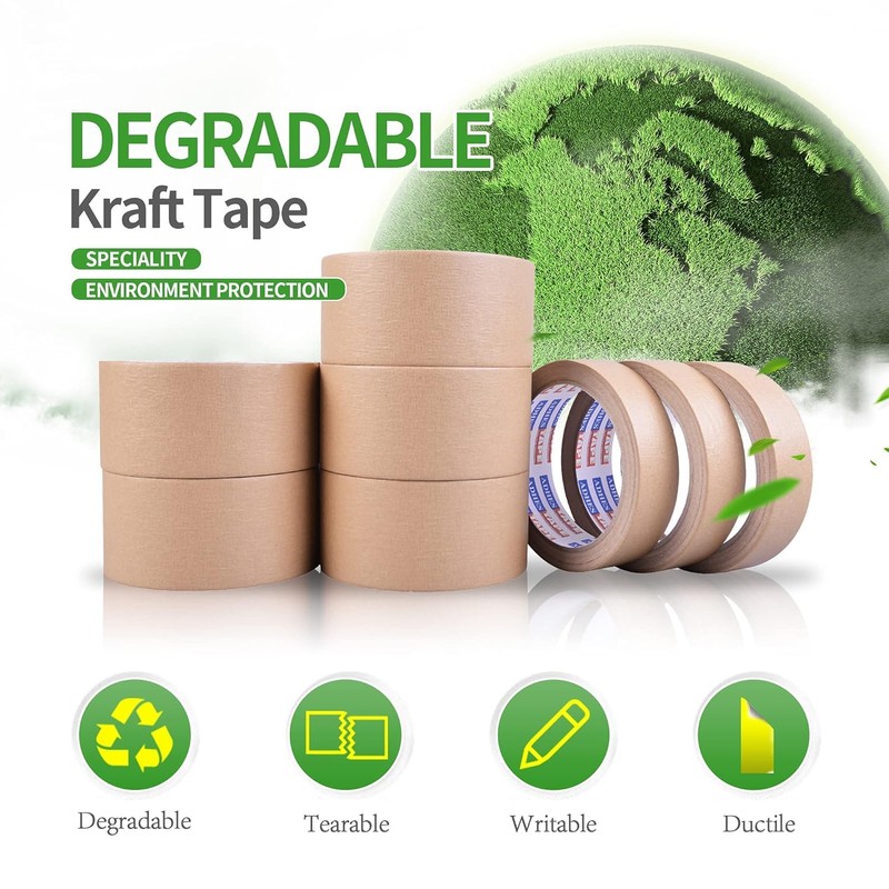 Adhes Biodegradable Brown Paper Packing Tape 3 Rolls 2 Inch
