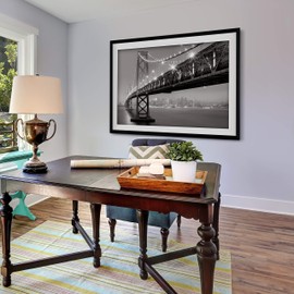 Renditions Gallery Bay Bridge at Night Black and White Cityscape Wall Art Framed Landscape Photography Canvas Prints Home Wall Decor