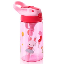 SENBSLAN Kids Water Bottles With Straw,480ml Toddler Drinks Bottle for School,Leakproof Children's Bottle BPA free Tritan Sport Bottle for Girls Boys (Rabbit)