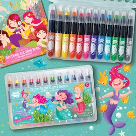 The Piggy Story Glitter Gel Crayons, Set of 12 Crayons in Mermaid Shimmer Design