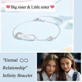 KORAS Sister Gifts, Sterling Silver Infinity Bracelet for Sister, Special Sister Birthday Gifts Christmas Gifts Graduation Gifts